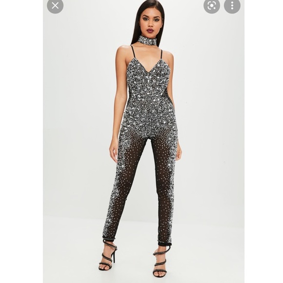 Missguided Pants - CARLI BYBEL x MISSGUIDED EMBELLISHED JUMPSUIT
